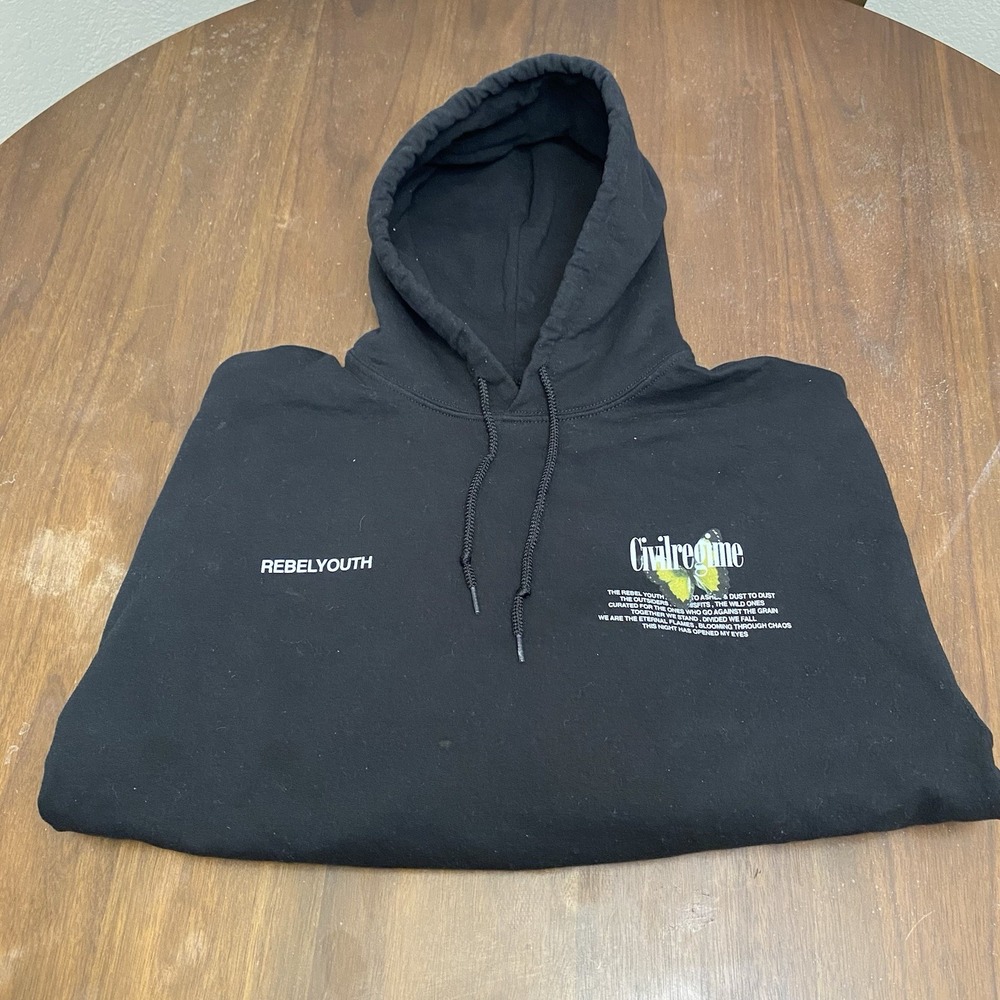 Civil Regime Hoodie Mens L Black 199X Blooming Through Chaos Graphic Pullover